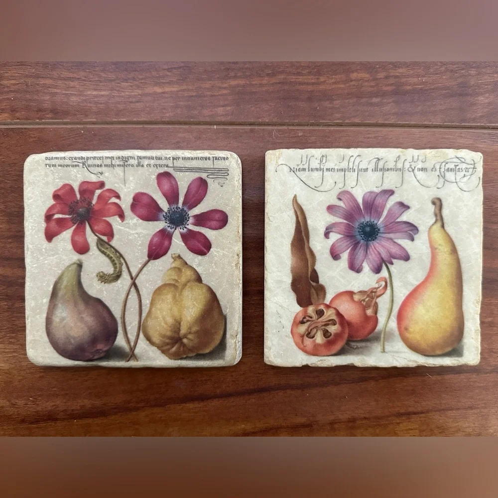 Joris Hoefnagel Floral Coasters, Set of 2, NWT